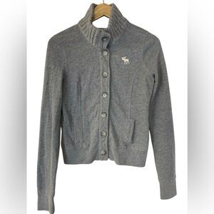 Vintage Abercrombie & Fitch Sweater Collar Gray Jacket with Moose Logo Size M
